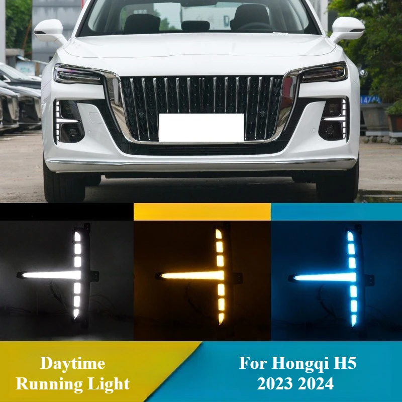 

For Hongqi H5 2023 2024 2Pcs Led Daytime Running Lights DRL Dynamic Turn Signal Front Bumper Fog Lamp 12V Daylight Play & Plug