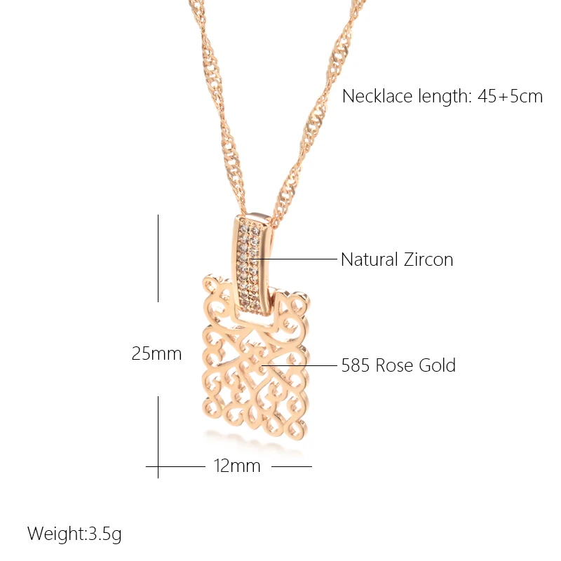 Kienl Hot 585 Rose Gold Square Long Pendant Necklace for Women Vintage Natural Zircon Glossy Metal Necklace Trend Daily Jewelry