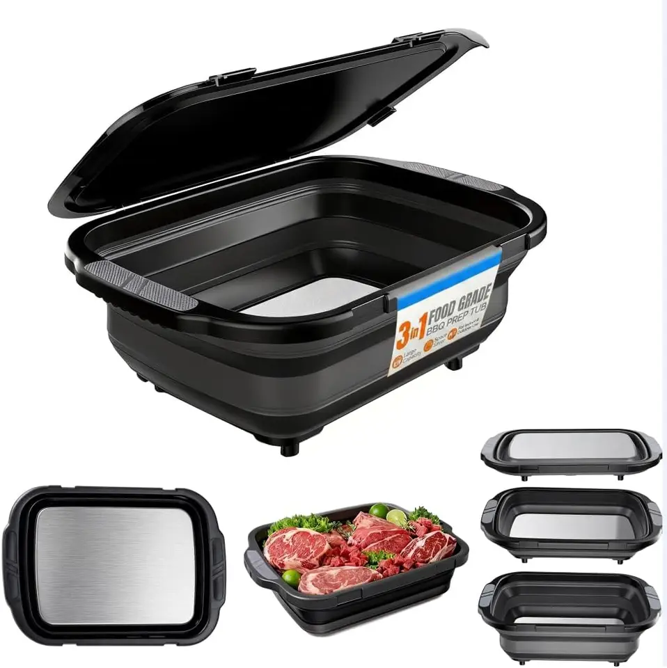 Collapsible BBQ Prep Tub with Cutting Board Lid