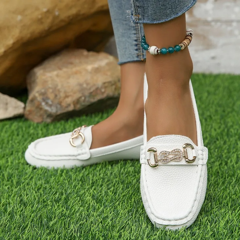 Women Flats Spring Autumn New Loafers Fashion Round Head Chain Female Shoes Casual Comfortable Lightweight Soft Soled Sneakers