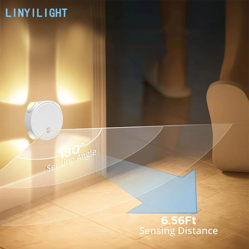 PIR Sensor Light Magnetic RGB 4-Head Cat Eye Wall Lamp Rechargeable Atmosphere Lamp Stair Night Light for Bedroom Cabinet