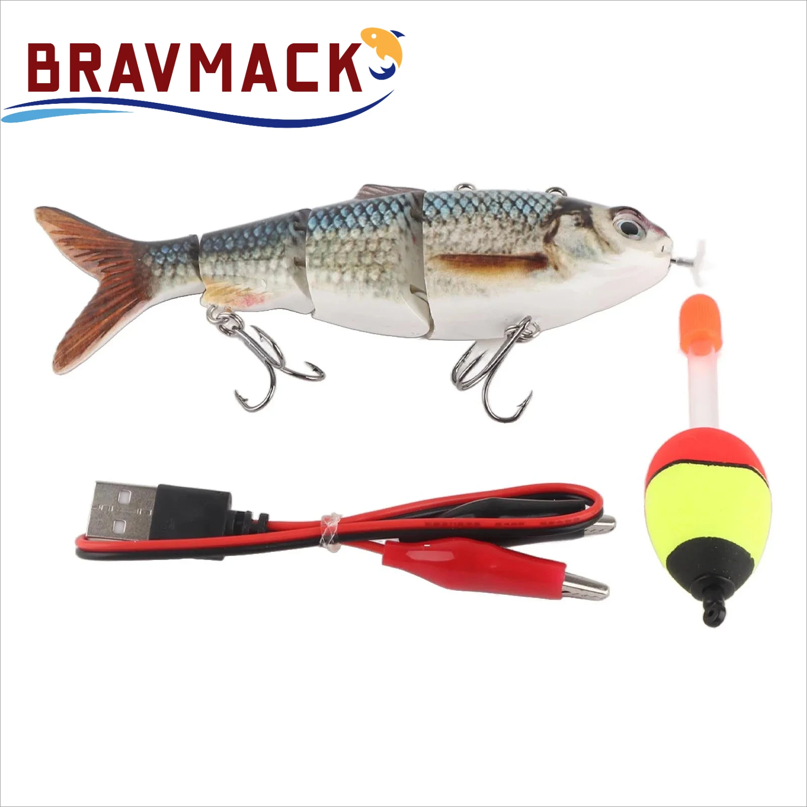 

BRAVMACK Electric Fishing Lure Robotic Swimming Lure Multi Jointed Rechargeable with Green LED Light Multi Jointed Fishing Lure