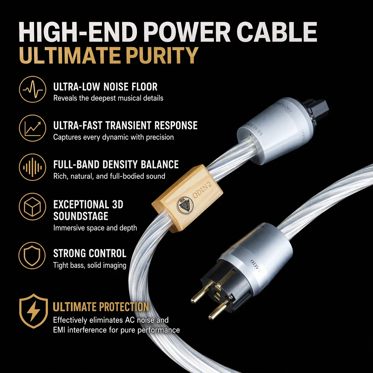 High End Odin2 Supreme Reference Pure Silver HiFi Power Cable, EU  / US  Plug AC Power Connection Cord for Audio Amplifier