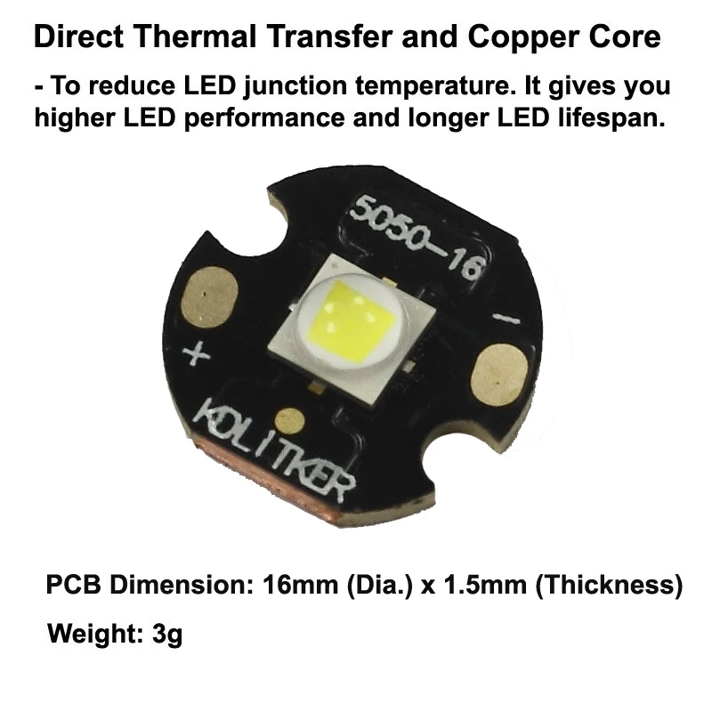 New 5050-L2 10W 1052 Lumens 6500K 5000K 4000K 3000K SMD 5050 LED Emitter on KDLITKER DTP Copper MCPCB Flashlight DIY