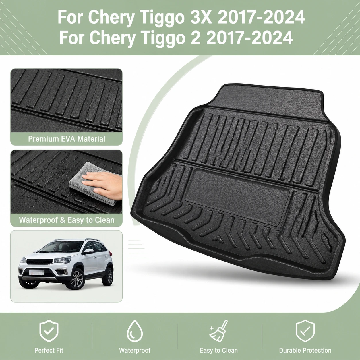 For Chery Tiggo 3X 2017-2024 For Chery Tiggo 2 2017-2024 Trunk Mat Car Rear Trunk Mats Anti-Dirty Protection Storage Tray Auto