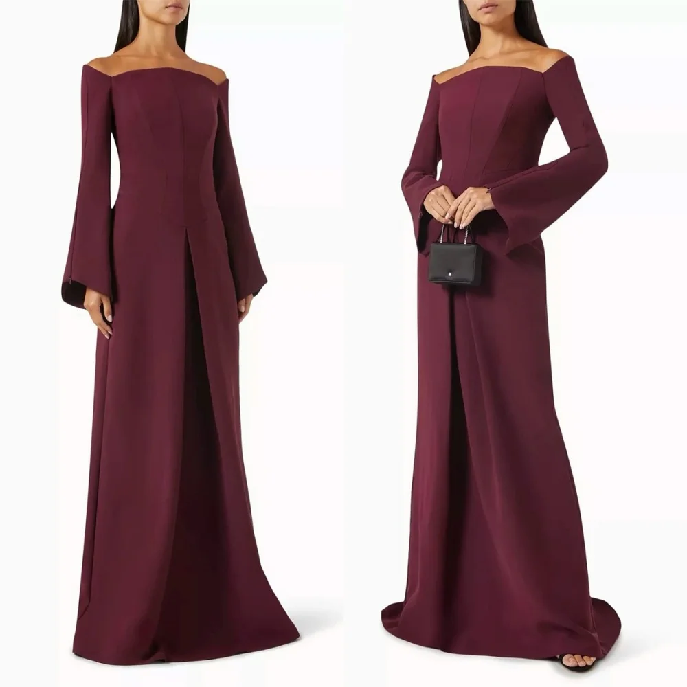

Customized Classic Lavender Jersey Evening Dress Exquisite Strapless Off the Shoulder Long Sleeves Zipper Back Cocktail Dress