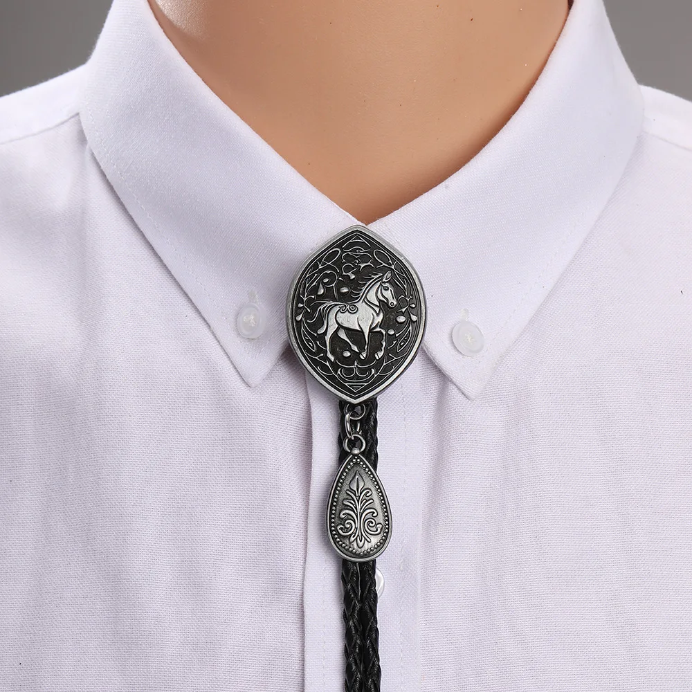 New Fashionable Men's Artificial Leather Alloy Carved Horse Collar Rope, Polo Tie