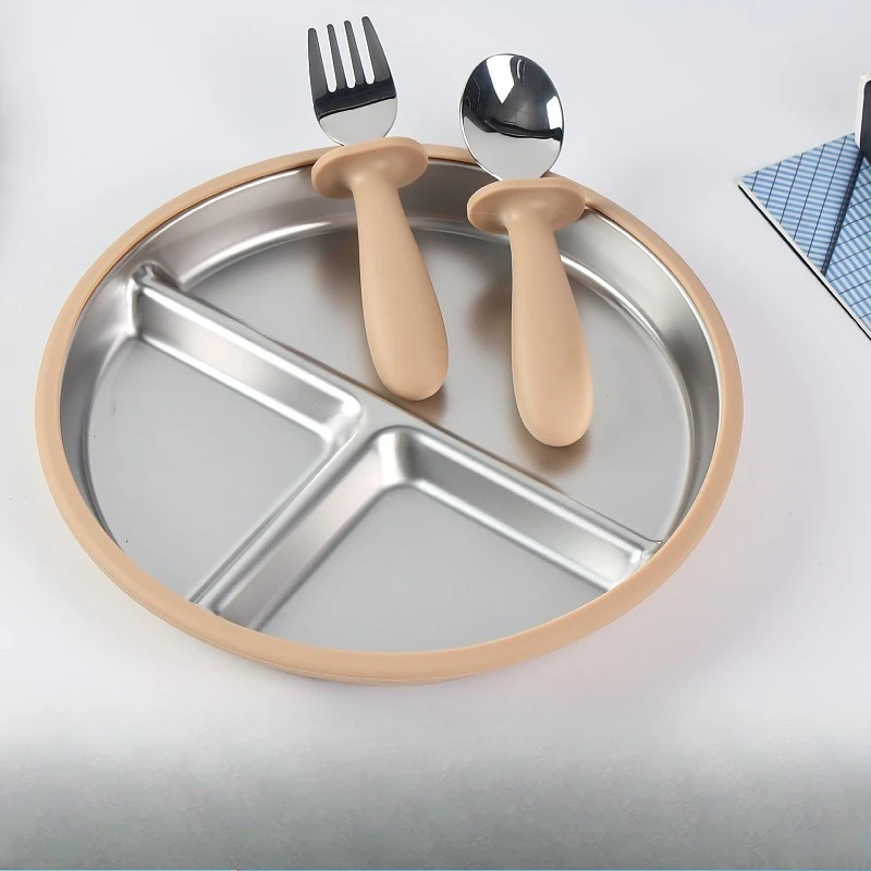 

Removable children's tableware, stainless steel plates, baby grid plates