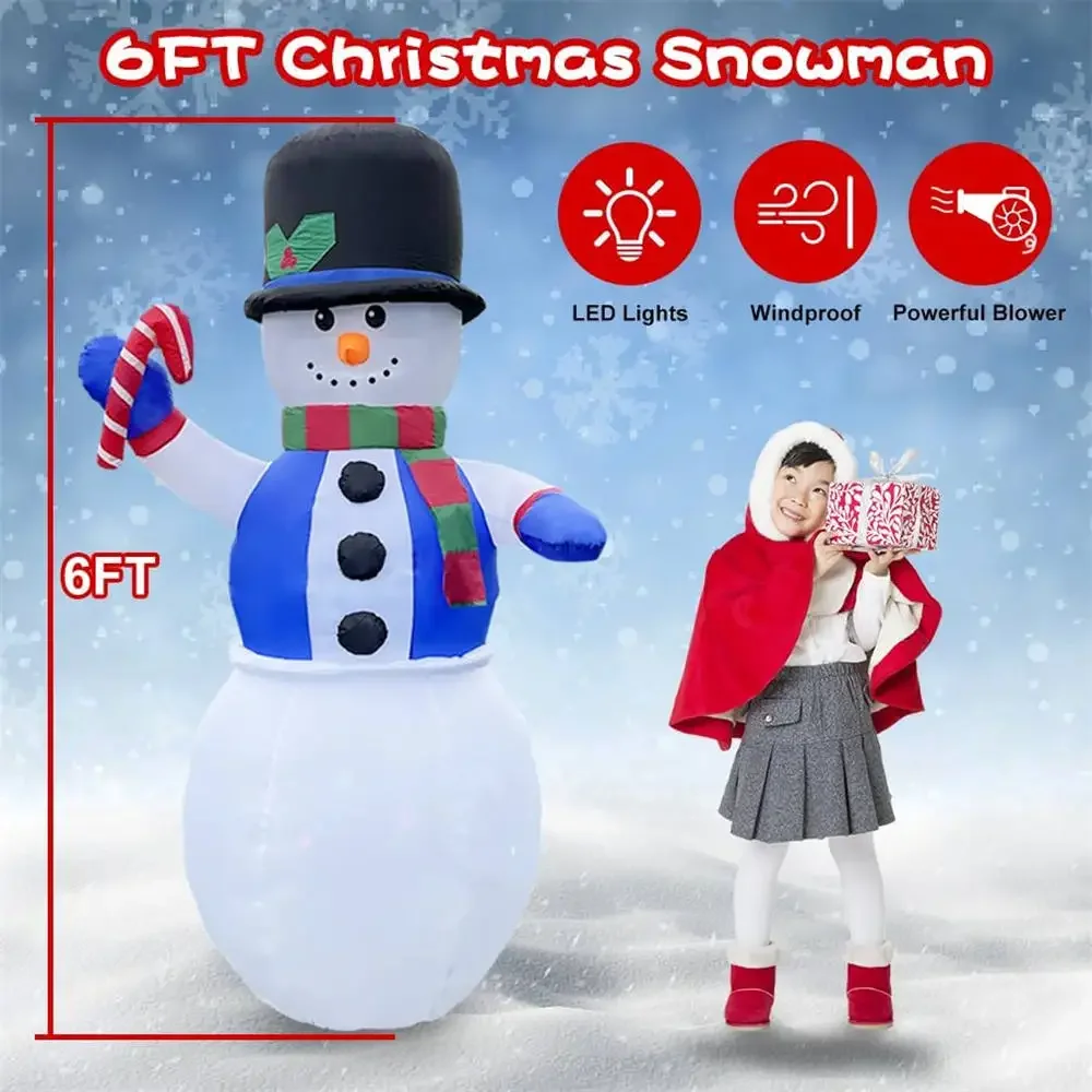 6FT Christmas Inflatable Toy Outdoor Snowman Yard Decoration With Colorful LED Lights Holiday Party Garden Lawn Welcome Prop