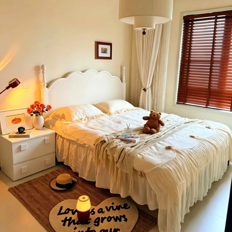 European Simple Bed Bedroom Double Children Girls Sleeping Luxury Queen Bed Design Single Letto Matrimoniale Trendy Furniture