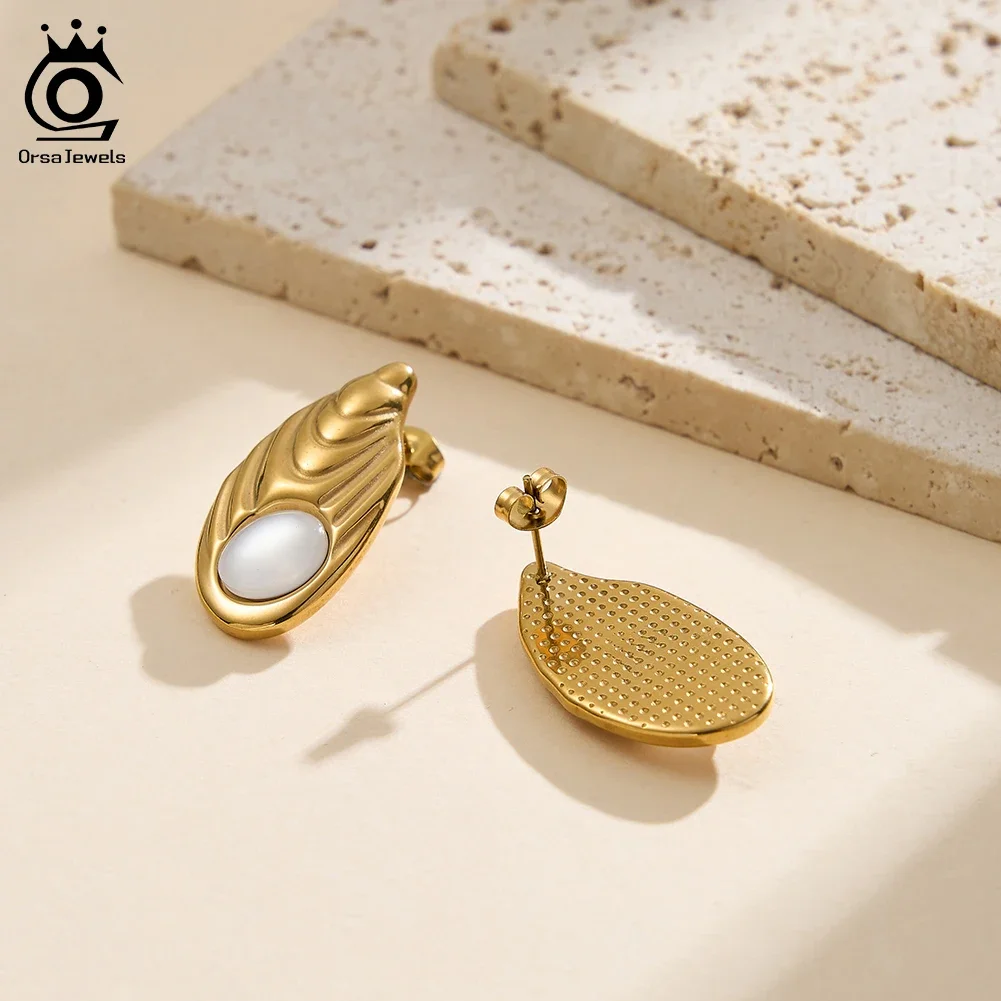 

ORSA JEWELS Stainless Steel Big Leaves Earrings for Women Irregular Exaggerate Leaves Earrings Vintage Party Jewelry Gift STME03