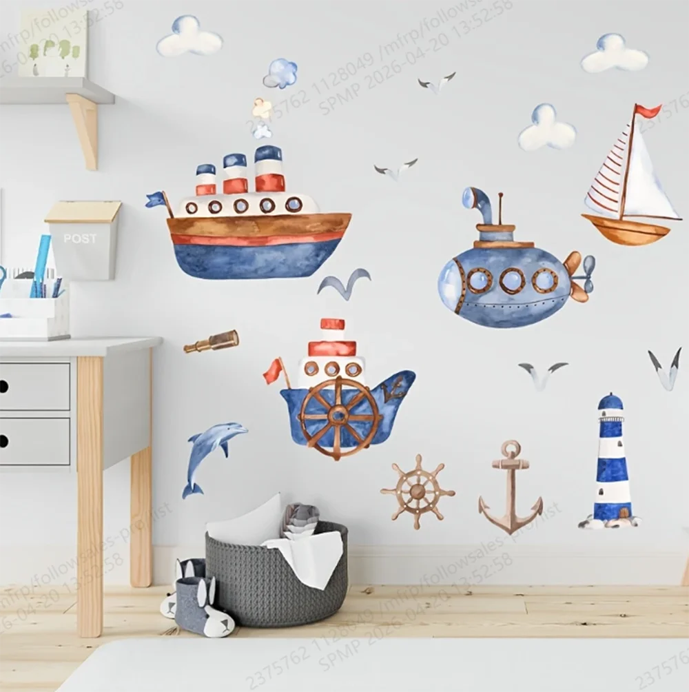 Nautical Submarines Sailboats Wall Stickers Ocean Bird Ship Wall Decals Bedroom Living Room Home Wall Decor