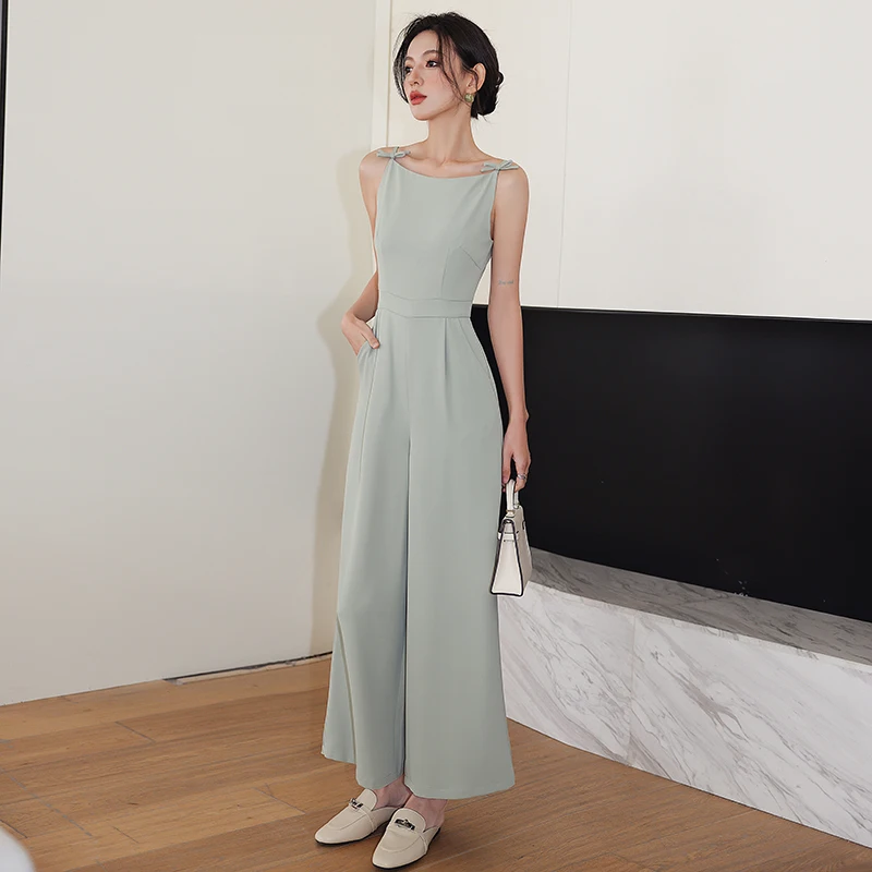 Korean Fashion Bow Jumpsuit Women Summer High Waist Sleeveless Jumpsuits Combinaison Femme Elegant Overalls