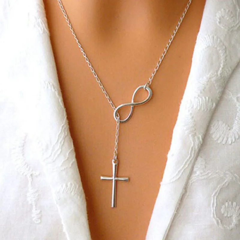 Classic 8 Word Cross Infinity Love Necklace For Women Simple Hollow Heart Rose Flower Clavicle Chain Jewelry Best Friends Gifts