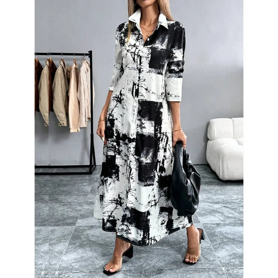 

【New style】Breezaya Women's Fashionable Tie-Dye Printed Shirt Dress, Spring Autumn Maxi Women Outfit Long Shirt Dresslong Casua