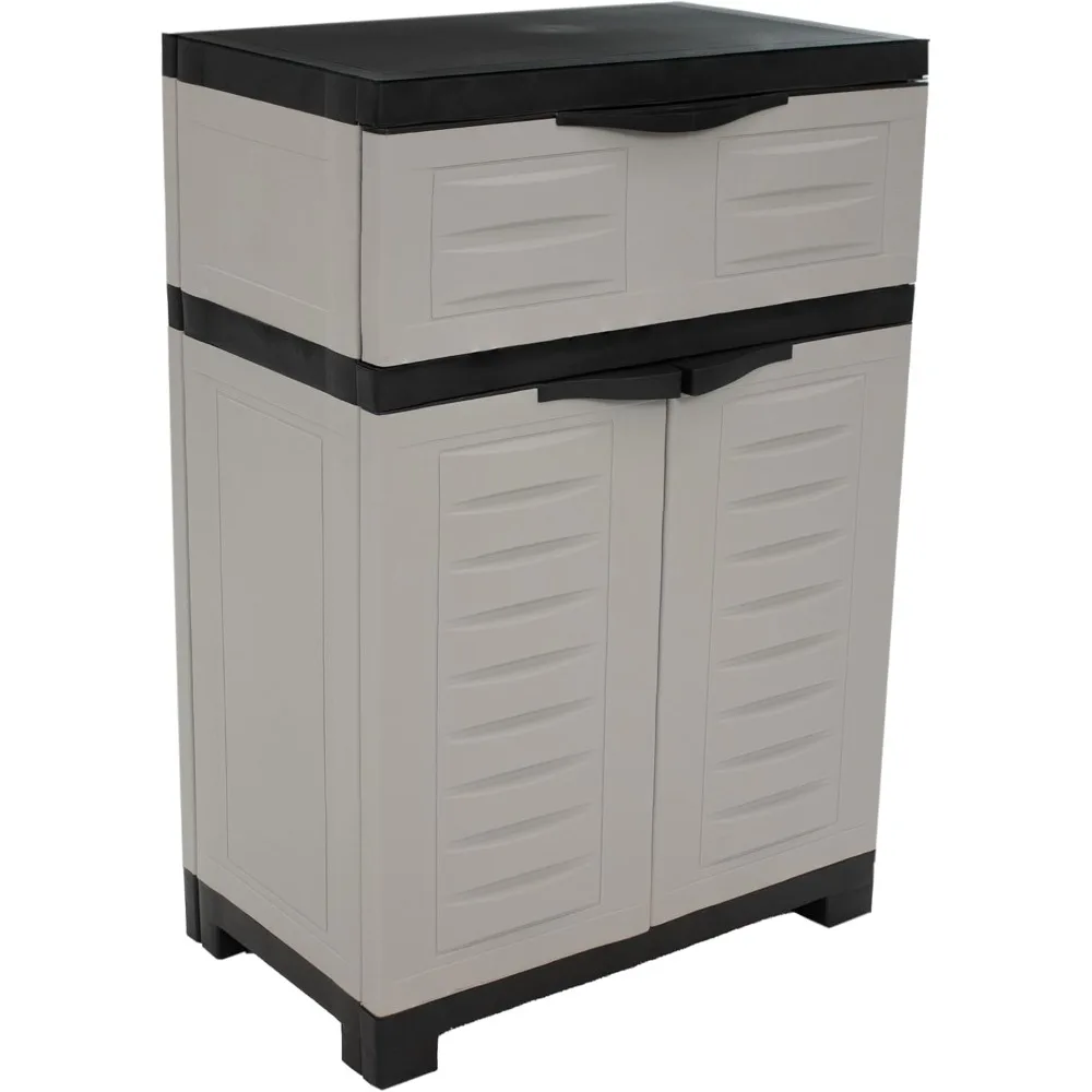 

Plastic Garage Storage Cabinet with Adjustable Shelf – 34.5" H – Plastic Storage Cabinet for Garage, Office, Home, Laundry Room