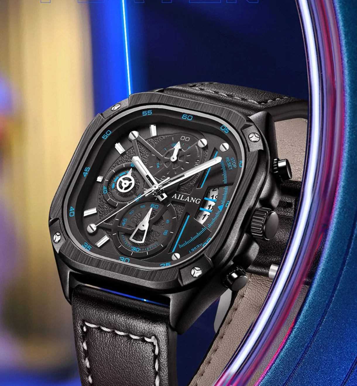 مجموعة ساعات AILANG Tourbillon الجلدية للجنسين، ساعات كوارتز مقاومة للماء مع أيدي مضيئة #3