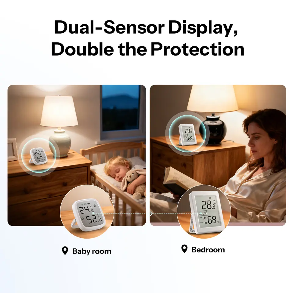 مستشعر درجة الحرارة والرطوبة SONOFF AirGuard TH بشاشة LCD 3.6 بوصة، Zigbee، مراقبة عبر التطبيق، تحليل متقدم، تتبع أقصى القيم على مدار 24 ساعة - 6