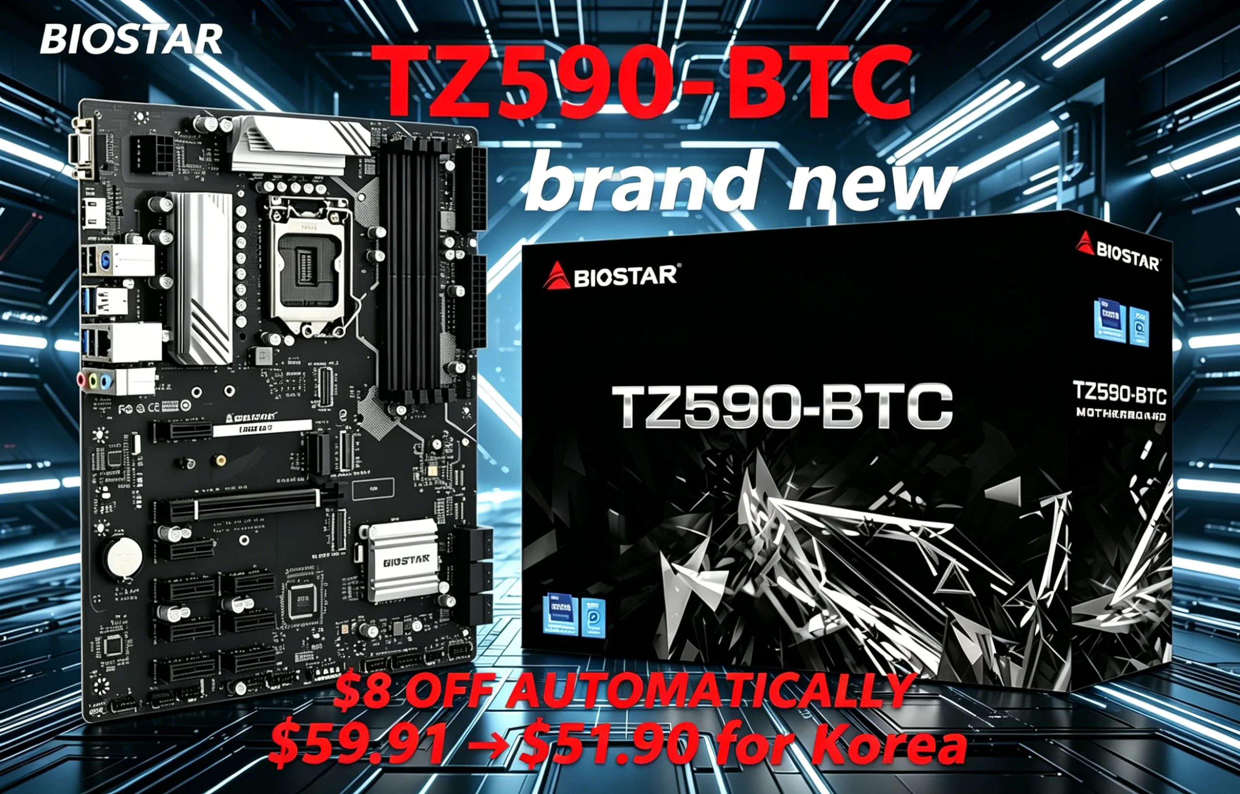 Placa base BIOSTAR TZ590-BTC LGA1200 Z590 para minería de criptomonedas, 8 ranuras PCIe 3,0, CPU para CPU de 10.ª y 11.ª generación, DDR4, 128 GB, Micro ATX