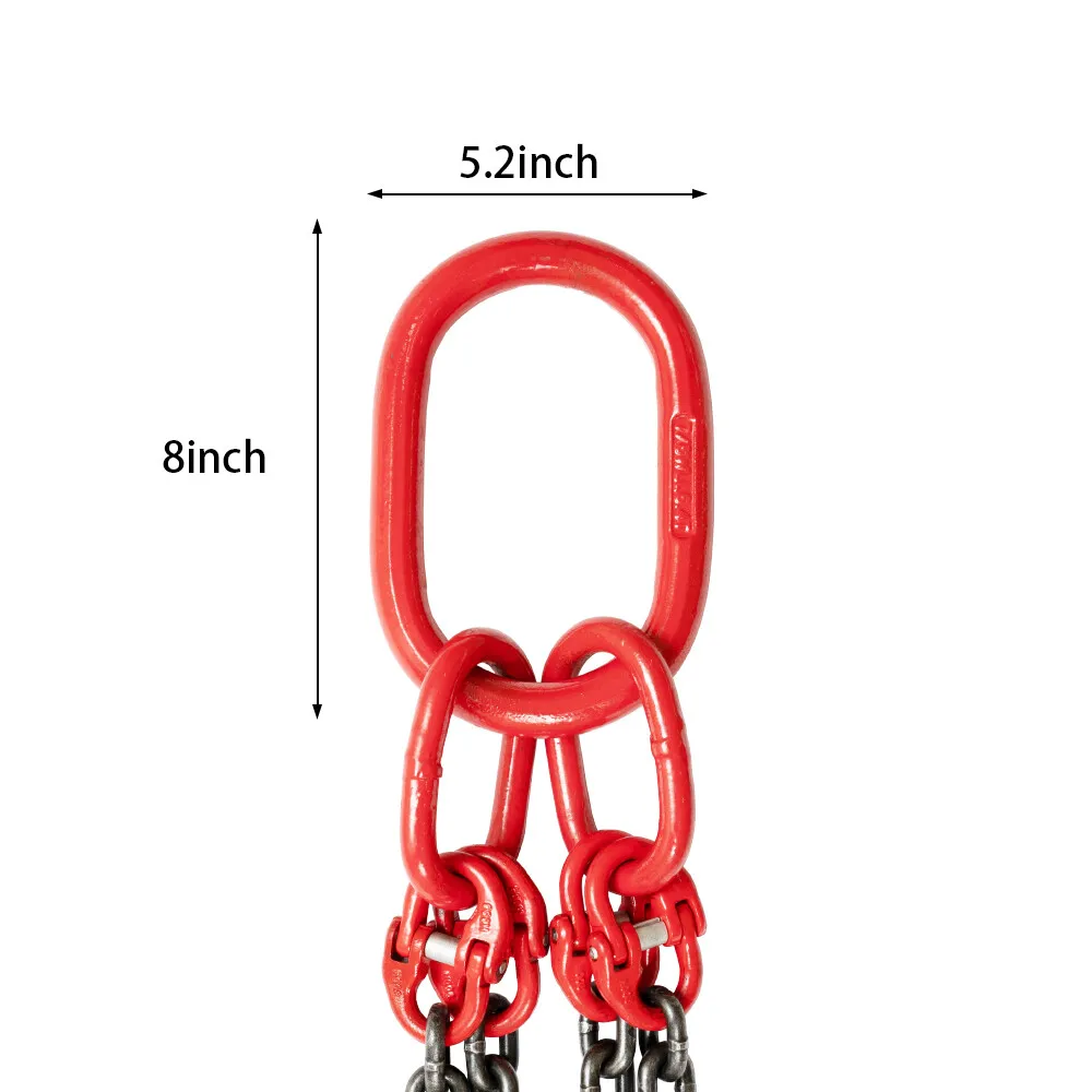 Estilingue de corrente de elevação de 1,5 mtr x 4 pernas 8 mm 5 toneladas com gancho de aço