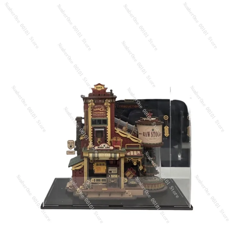 Coffee Factory 3D Wooden Music Box Puzzle Model Building Kit DIY Rotating Handmade Desk Decor Birthday Gift For Kids Children