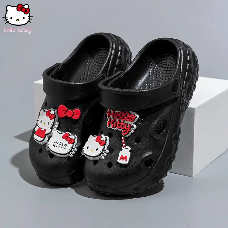 

Kawaii садовая обувь Hello Kitty для девочек, новая летняя универсальная пляжная обувь Sanrio с героями мультфильмов аниме, детские сандалии на мягкой подошве, удобные