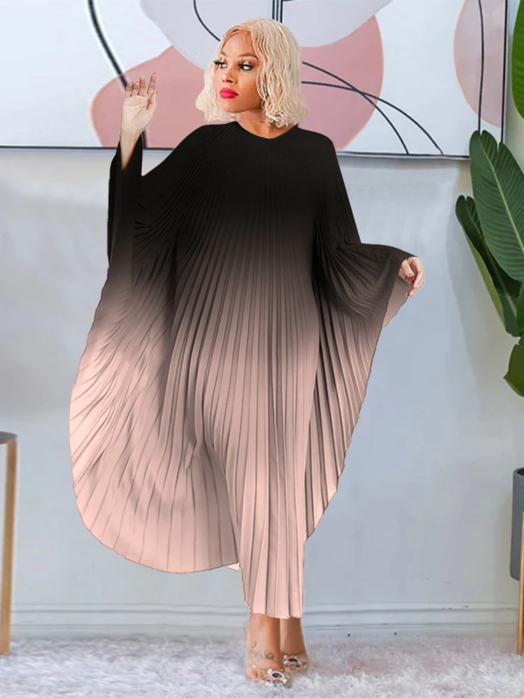 Elegante e bonito das mulheres batwing vestido plissado, solto, sexy, plus size, festa, senhoras, atacado, Dropshipping, 4xl