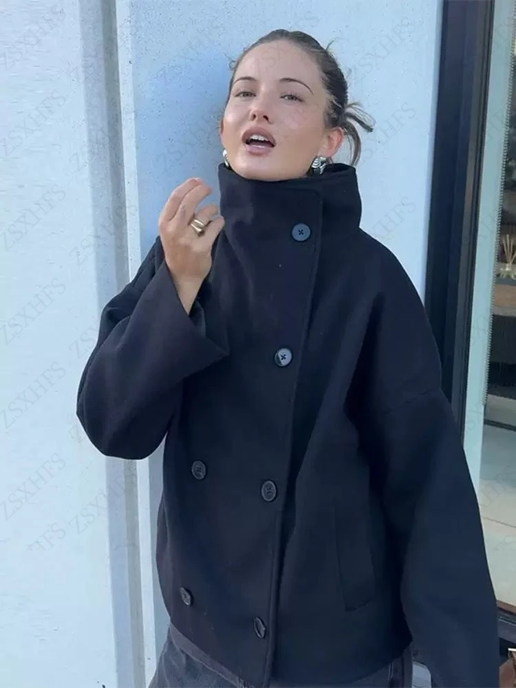 

Women's Short woolen Jackets Autumn And Winter Warm Long sleeves Coats Korea Vintage Streetwear Double Button Y2k Short Jackets