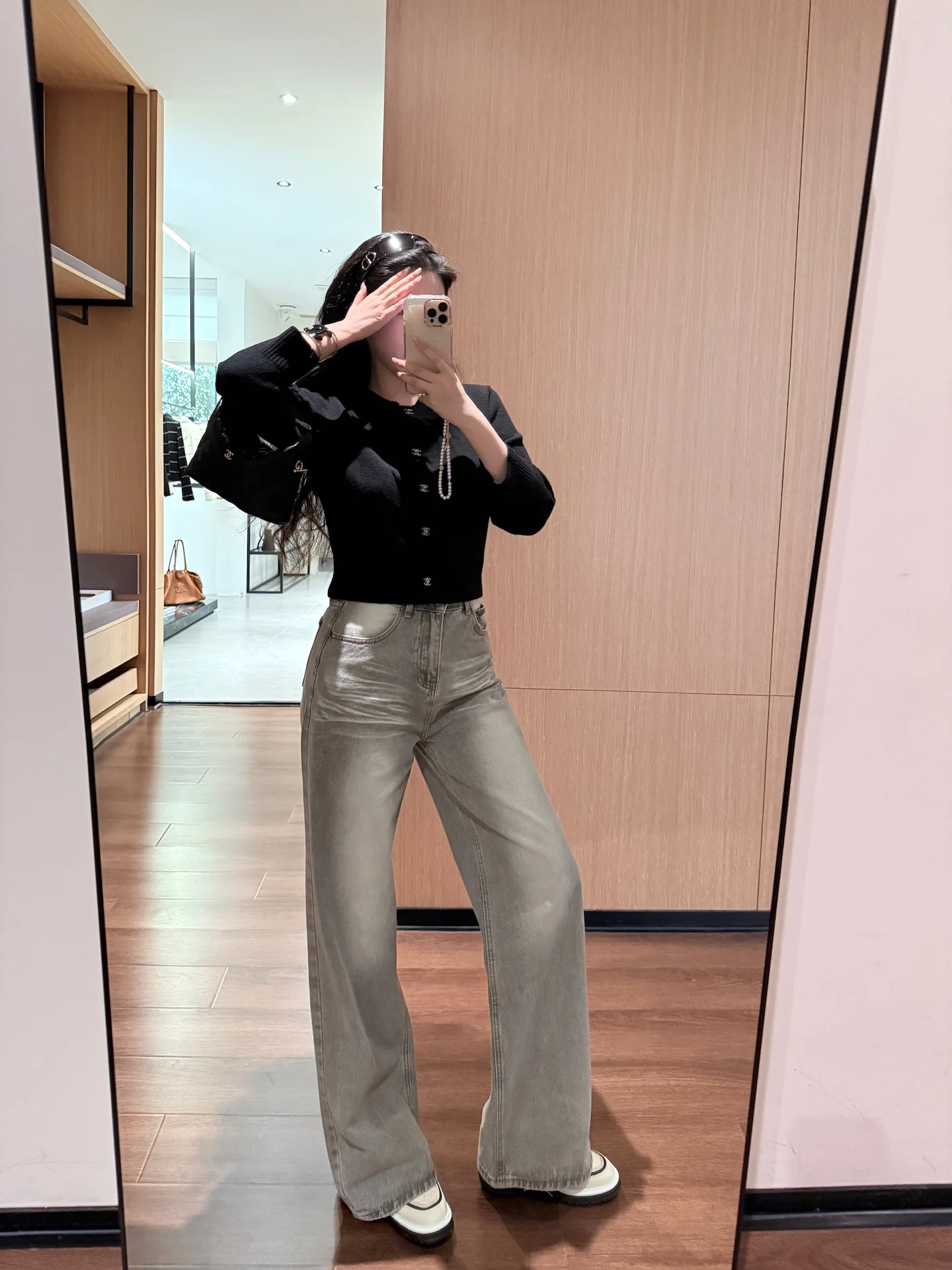 ファッショナブルなハイウエストストレートレッググレーデニムジーンズ女性の春秋の新スタイル痩身多用途カジュアル通勤ジーンズ