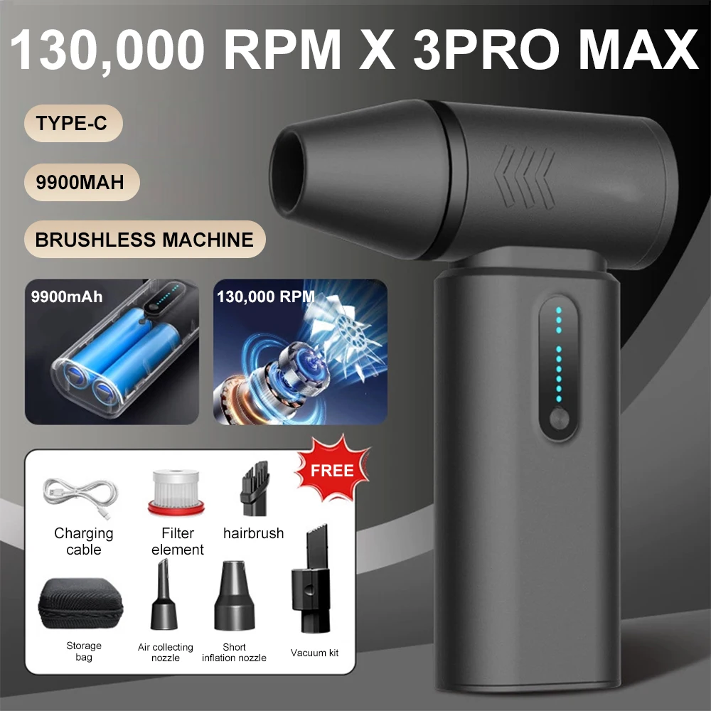 

High Speed Air Blower 130000RPM Brushless Motor Compressed Air Duster Computer Cleaning Turbo Fan Souffleur Air Puissant Jet Fan