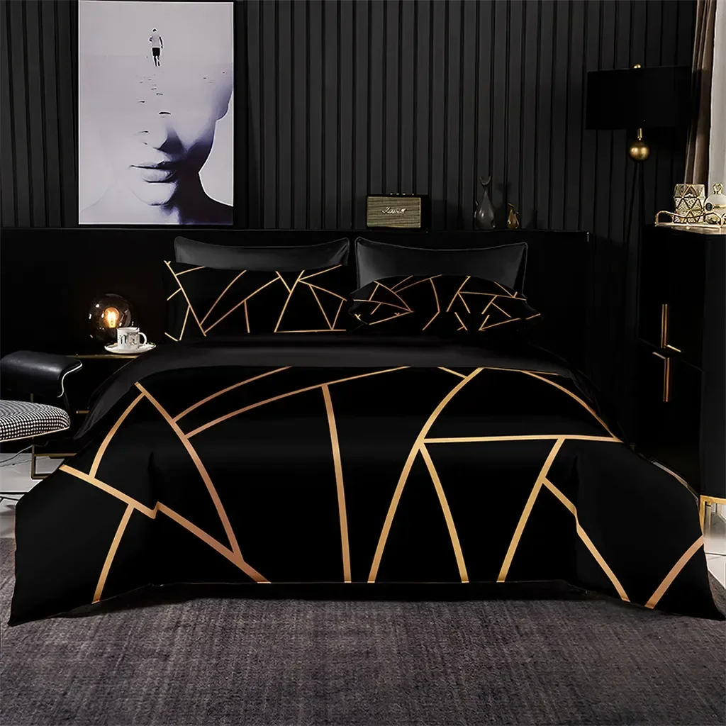 Luxury Gold Black Minimalist Durex On Sale Quilt 3Pcs King Full Size Duvet Cover Bedding Linen Set Bedspread 200x200 240x220