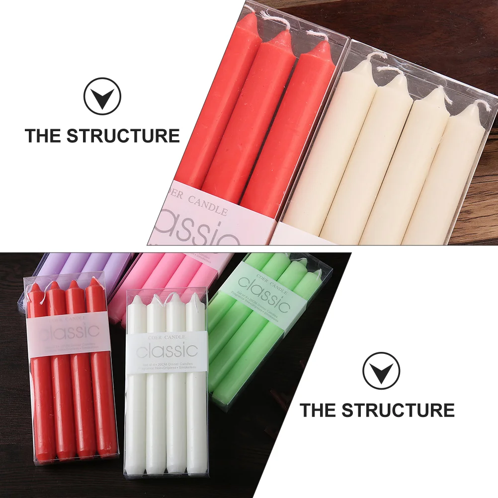 4 Pcs Dining Table Long Stick Decor Fireplace Paraffin Red Candles Candlelight Dinner Props