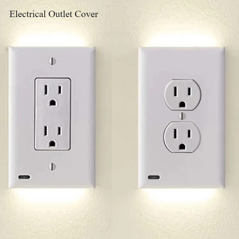 Tomada Elétrica Dupla com Sensor Automático de Luz Noturna LED (Cima e Baixo) - Placa de Parede com Luzes LED