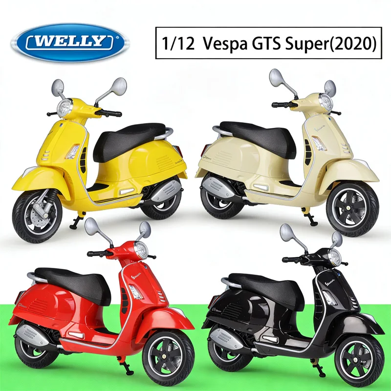Neues WELLY 1:12 Vespa 2020 Vespa GTS Super Simulationsmodell aus Legierung mit Pedalen, Motorradmodell für Szenenrekonstruktion, Miniatur-Automodell, Spielzeug, Geschenk