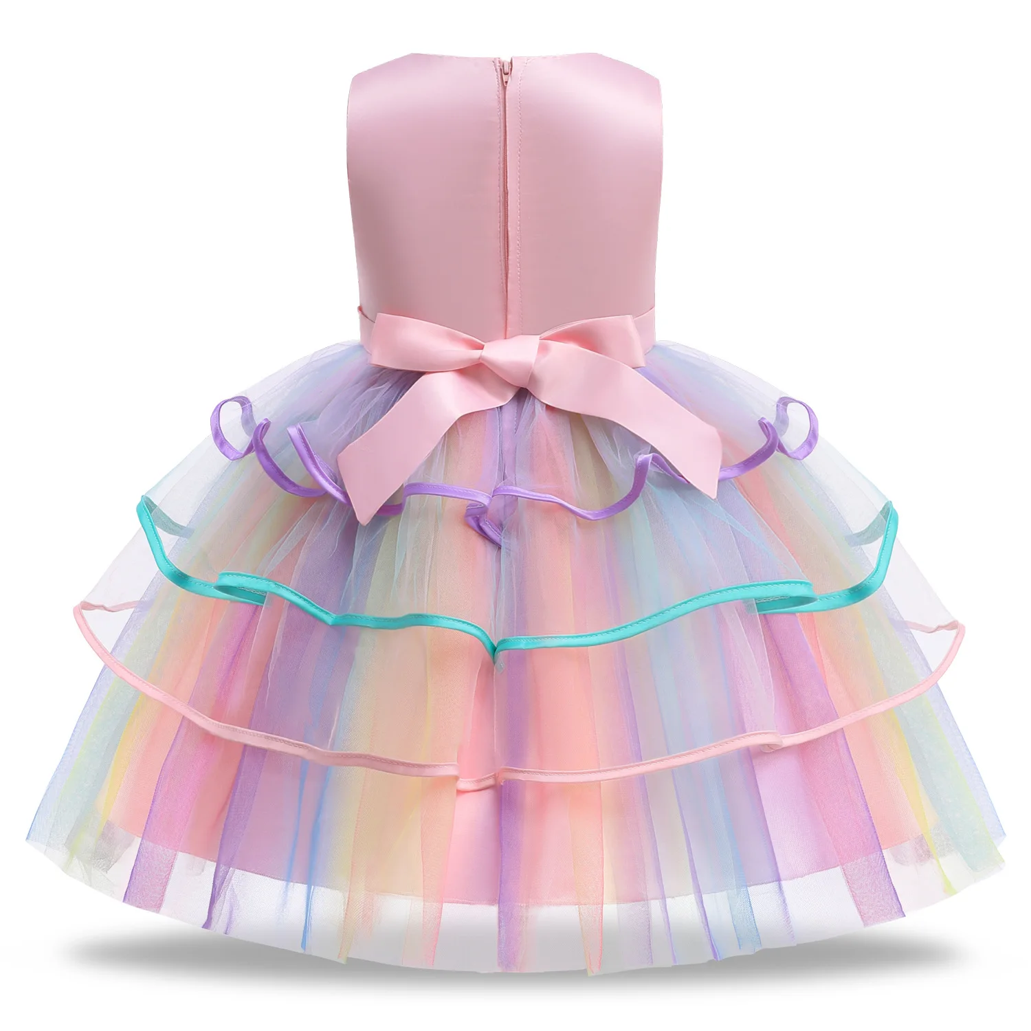 Summer Dress Girl Unicorn Cosplay Costume Children\'s Day Mesh Rainbow Tulle Princess Dress for Birthday Gift Kids Fashion Dress