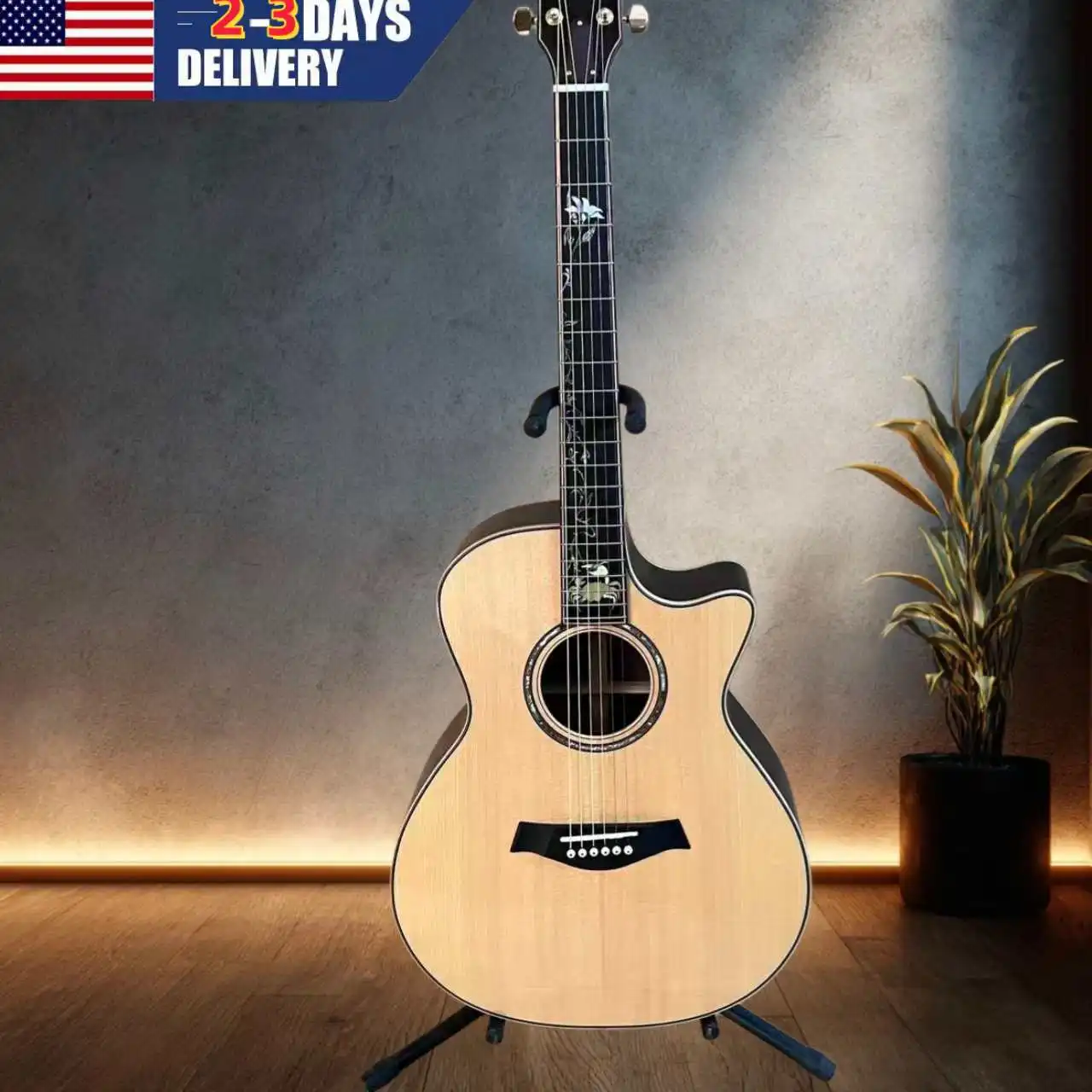 

Hot Selling Natural Wood Color Acoustic Guitar Crab Fingerboard Country Blues Folk Song Suitable As A Gift