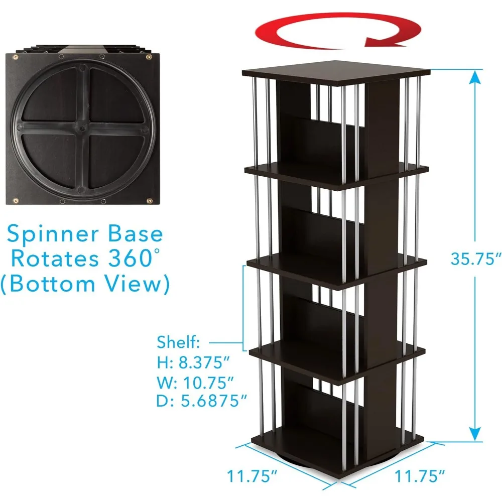 Taifun Media Storage Spinner, Holzwerk stoff, platzsparende 360-Grad-Drehung, organisieren und schützen wertvolle Sammlungen, Espresso