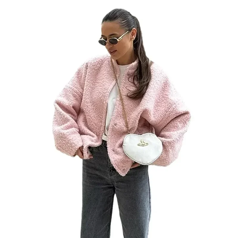 Wolfeel Women Chic Short Fur Jackets Loose Casual Cardigan Female  Autumn Winter Thick Warm Fashion Solid Color Short Coat