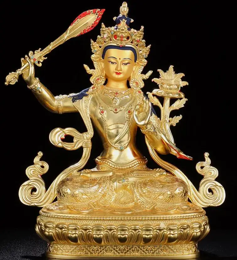 

Buddhism old Handpainted bronze statue gilt Buddha Bodhisattva Manjushri Tara AA