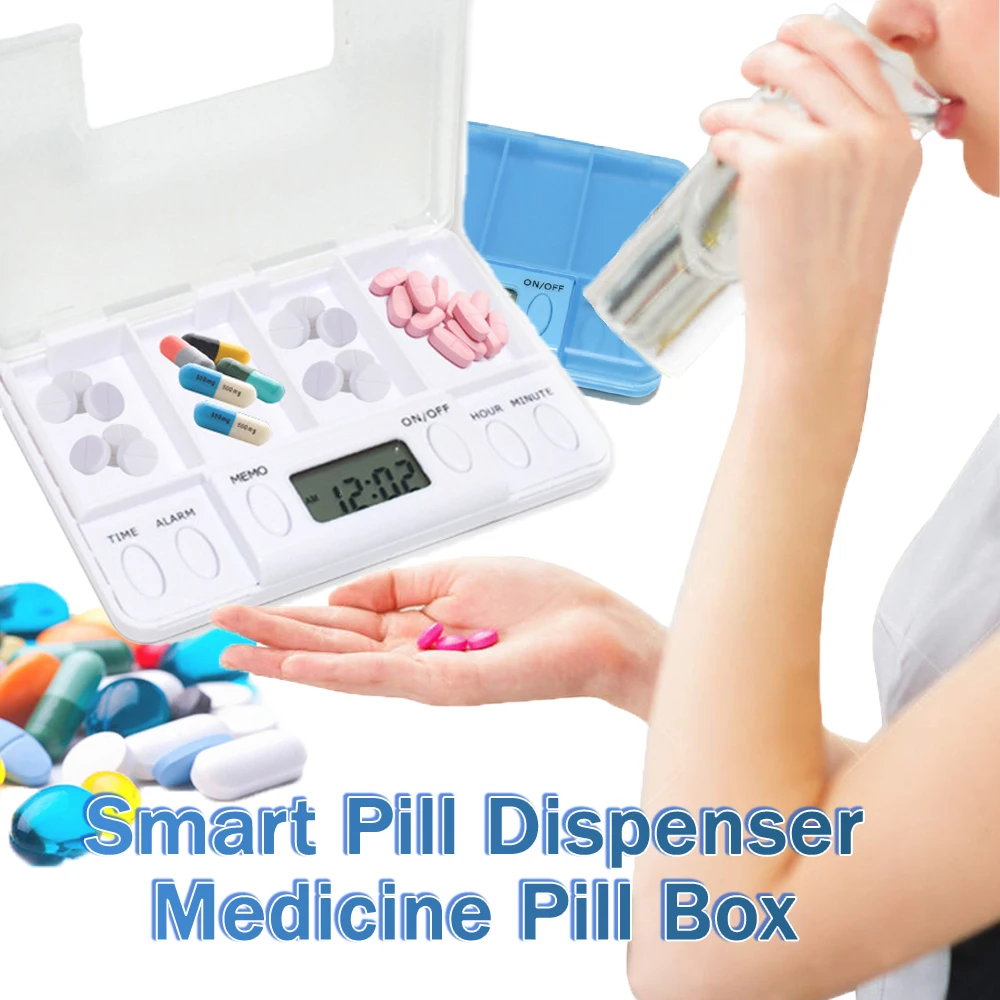 Electronic Smart Pill Case Alarm Clock Reminder Medicine Storage Boxes Pills Organizer Pills Container 4 Grids Portable Pill Box