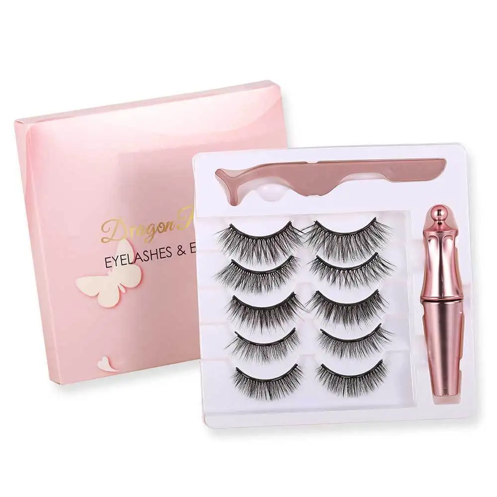 Juego de pestañas postizas magnéticas, tira completa, 5 par/caja, delineador de ojos falso Natural, volumen espectacular, pestañas de maquillaje sintéticas gruesas