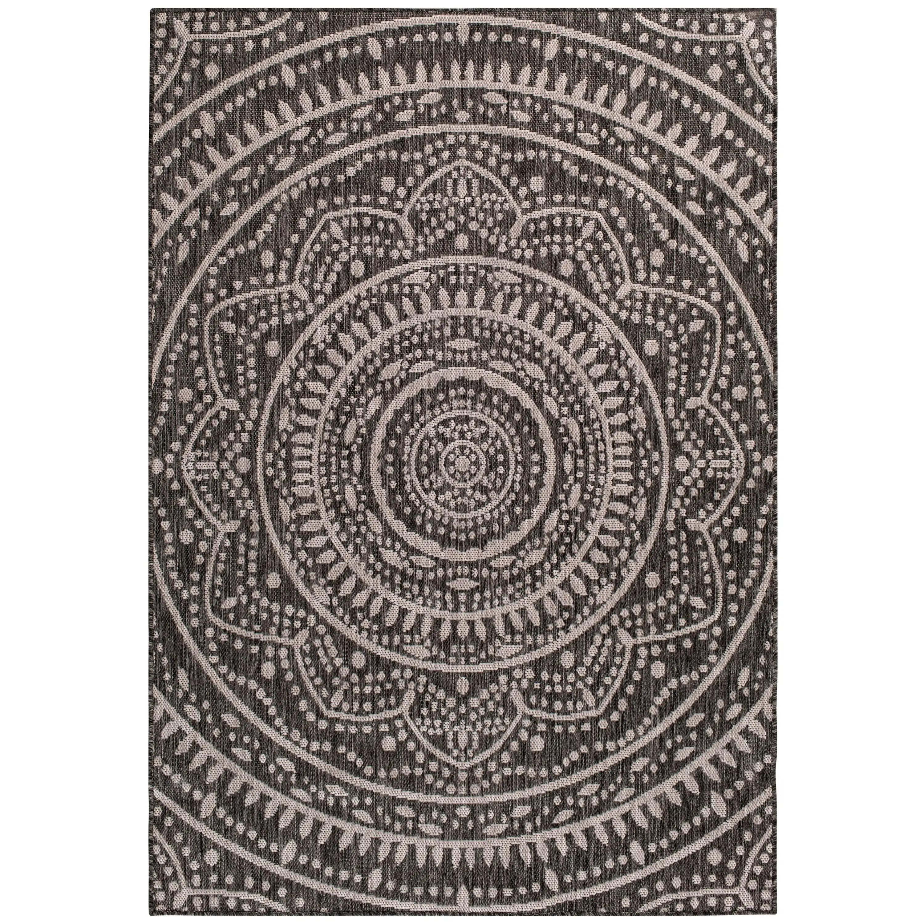 

5'x7' Gray Global Medallion Outdoor Area Rug, carpet, rugs for bedroom, carpets for living room