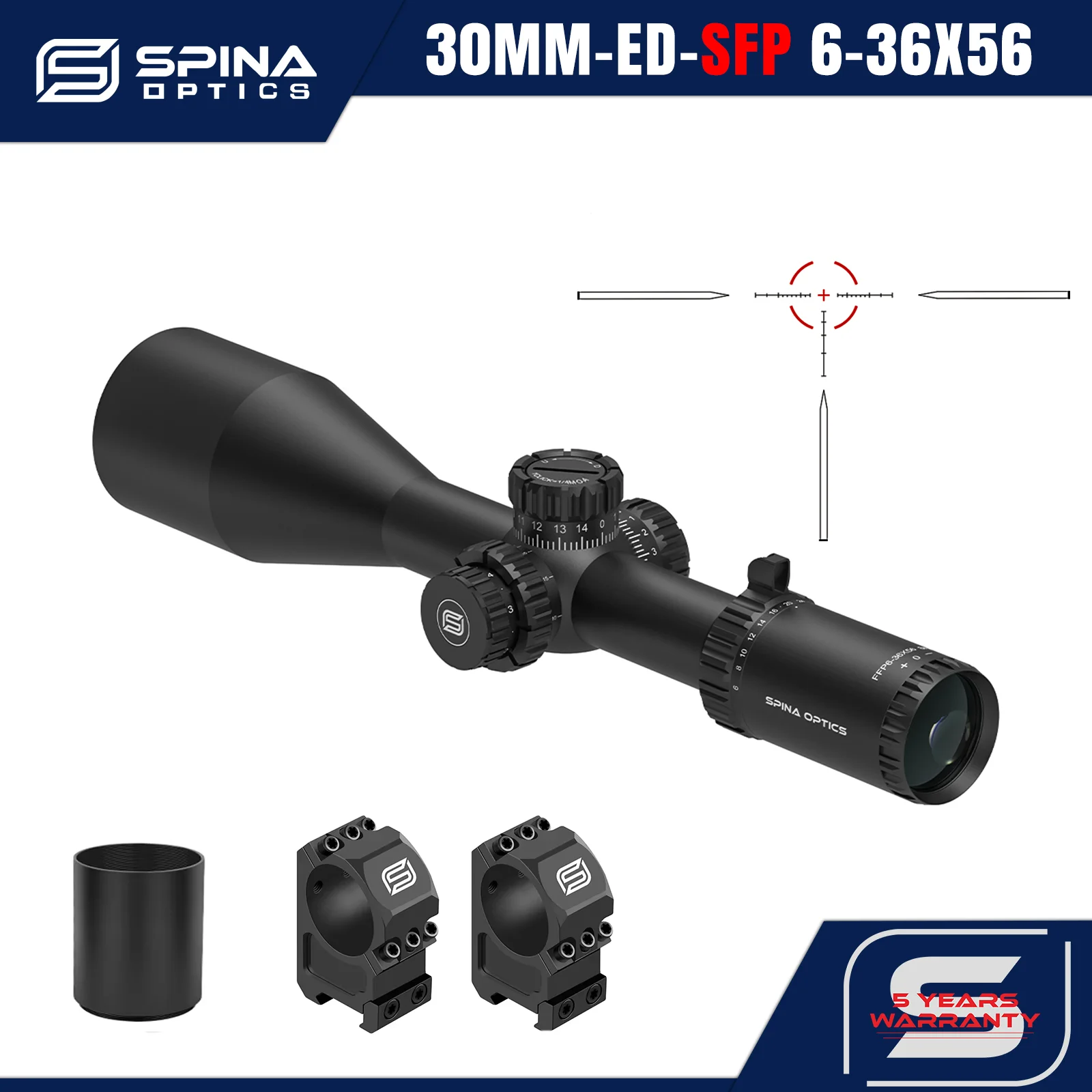 SPINA OPTICS ED 6-36X56 Second Focal Plane Tactical Scope 10-400m Hunting Turrets Lock Reset Etched Glass Reticle