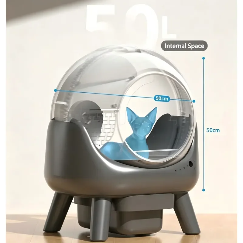 STLF Smart self-cleaning cat toilet ABS white 8L capacity, application control, automatic cat toilet with safety sensor,
