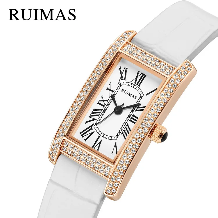 

RUIMAS 335 Women Square Quartz Watch White Red Black Fashion Casual Leather Strap Wrist Watch for Ladies Clock Gift Female