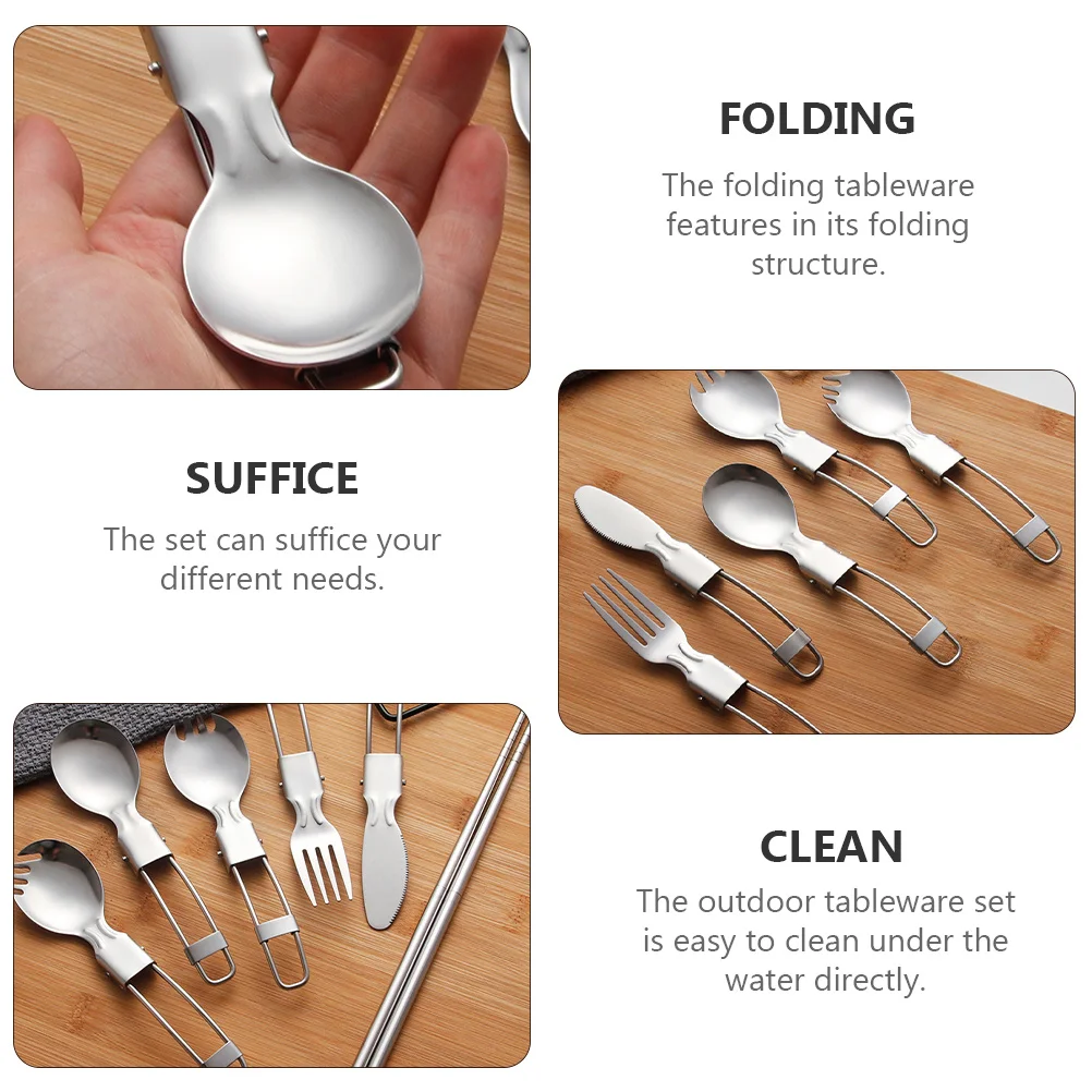 

1Set Portable Folding Tableware Stainless Steel Fork Spoon Compact Durable Outdoor Cutlery for Camping Hiking Picnic