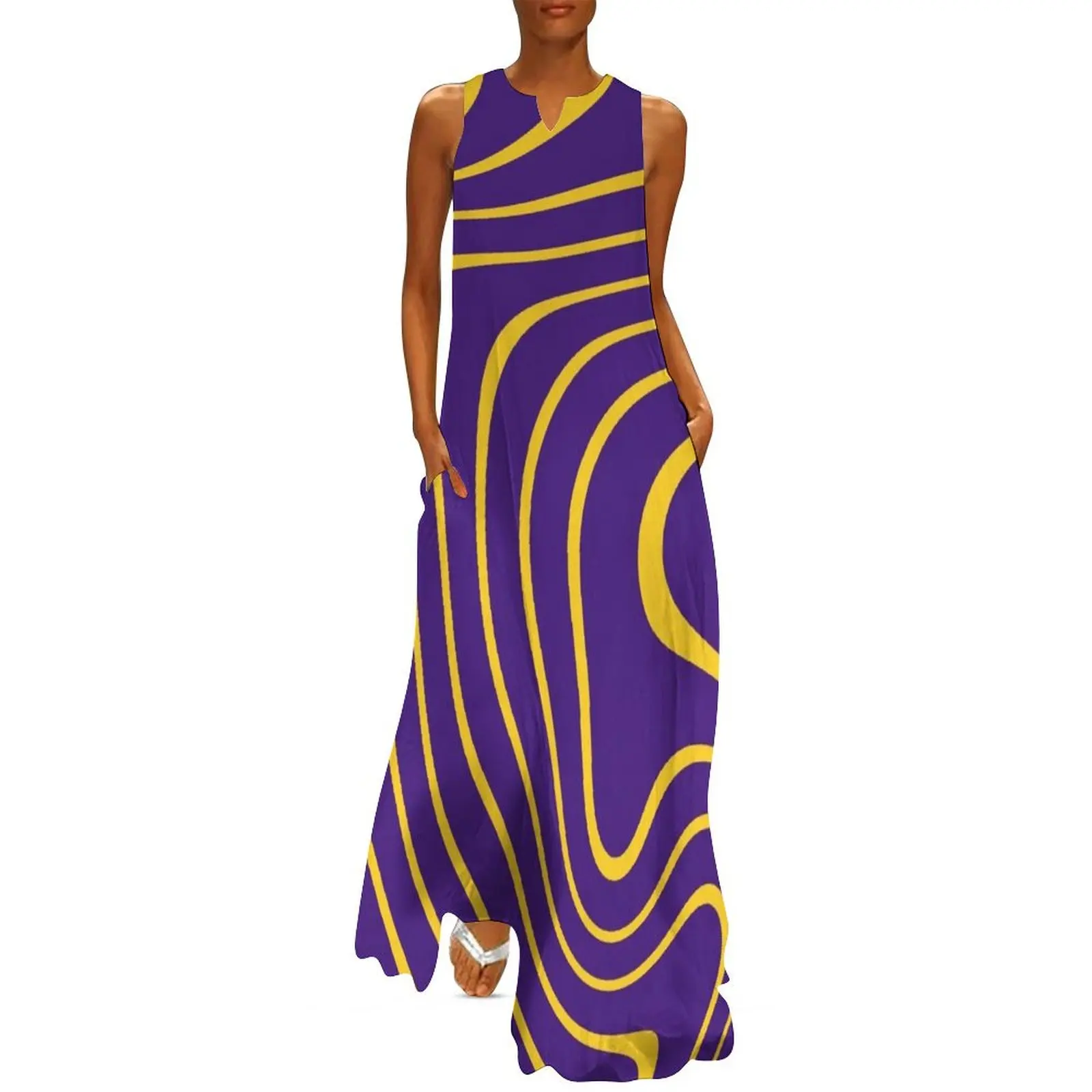 

Purple and Gold Tailgate Swag - Wavy Long Dress birthday dress Woman clothing dresses women summer 2024