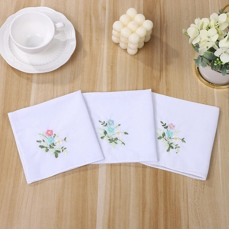 3pieces Embroidery Flower Pocket Square for Woman Gentleman Polyester Handkerchief Printed Groom Handkerchief 28x28cm