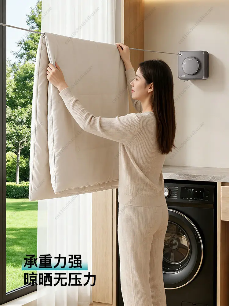 Telescopic Invisible Clothesline, No-drill Installation, Durable Wire Rope Rack for Balcony and Bathroom Drying Use