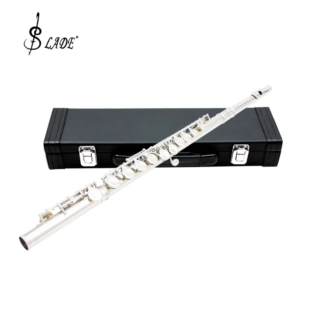 SLADE Metal Flute Professional 16 Holes C Key Flute Silver Plated Concert Flute with Case Cleaning Cloth Gloves Music Parts